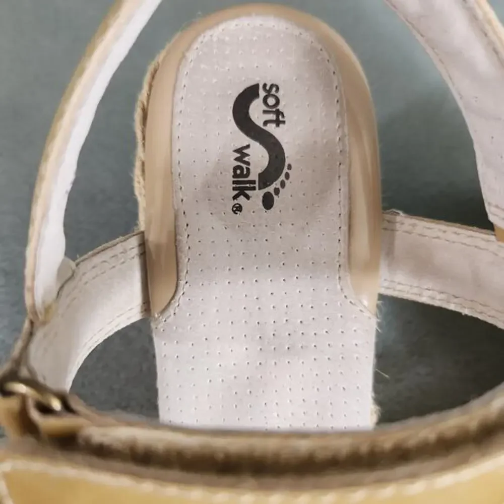 SOFTWALK Women's‎ Patent Leather Espadrille Wedges Size 7M Comfort Shoes Tan